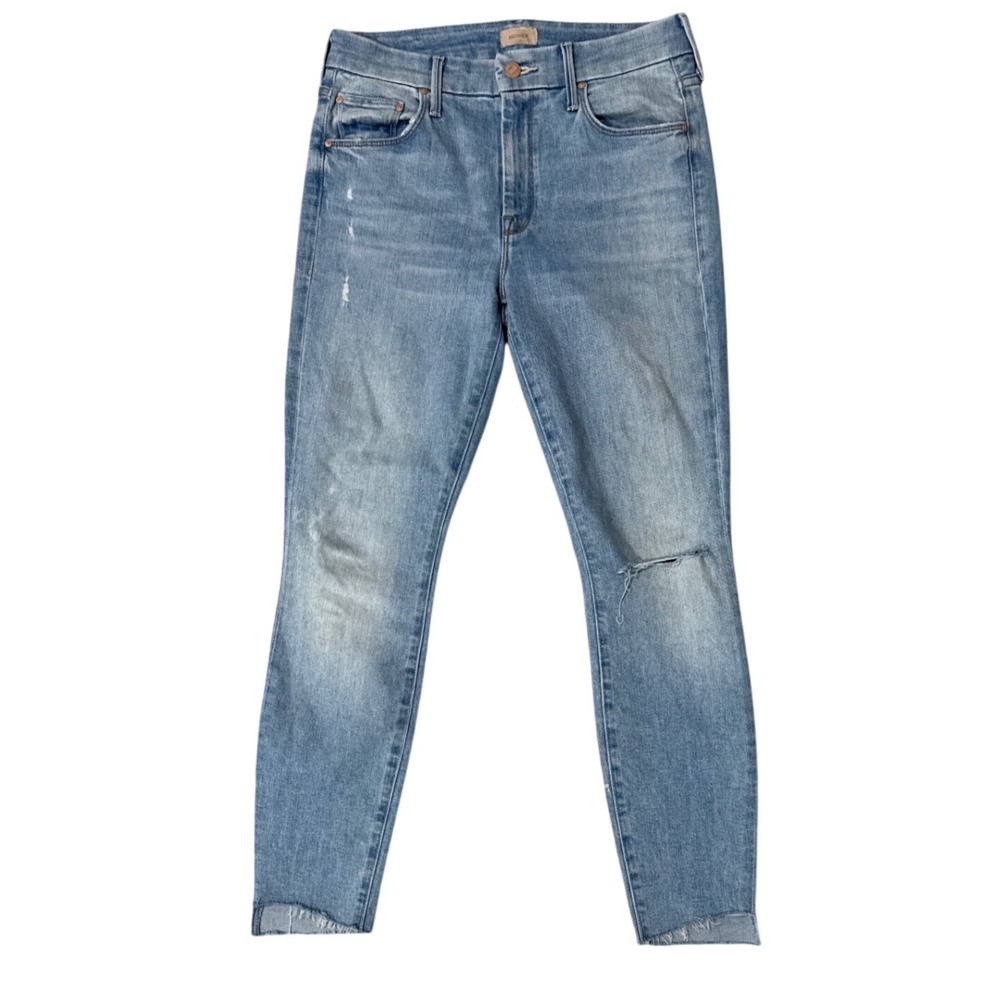 Mother Denim The Looker Ankle Step Fray Jeans Blue Size 29